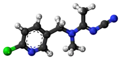 Ball-and-stick model of the acetamiprid molecule