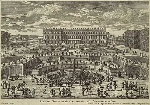 View of the garden façade of Palace of Versailles in 1680s