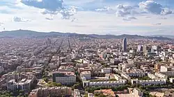 Aerial view of Barcelona and Torre Agbar, Spain