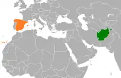 Map indicating locations of Afghanistan and Spain