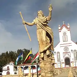 Statue honouring messenger god Bochica in Cuítiva, Boyacá