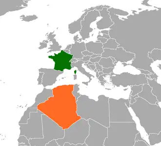 Map indicating locations of France and Algeria