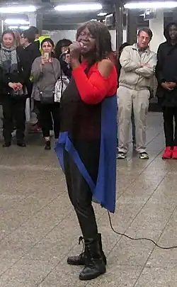 Ridley performing in the Times Square Subway station