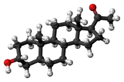 Ball-and-stick model of the allopregnanolone molecule