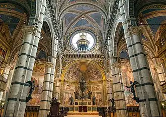 Altar and polychrome marble pillars of Siena Cathedral