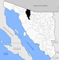 Location of the municipality in Sonora.