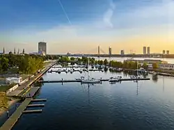 The Andrejosta yacht club marina in the Andrejsala neighbourhood of Riga, viewed from above