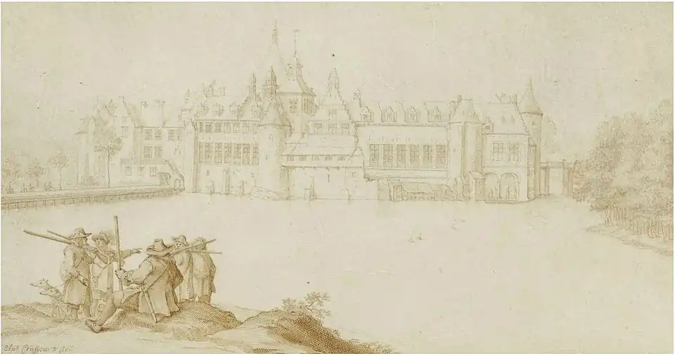 Hunters resting in front of Tervuren Castle