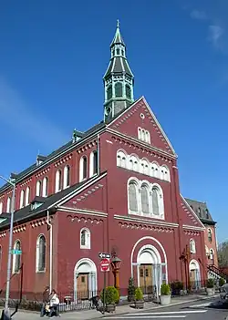 Looking east at Roman Catholic Church of the Annunciation on a sunny afternoon.