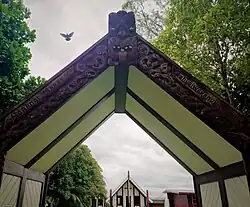 The waharoa (gateway) to Aorangi Marae