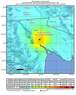 The red star marks the place of the strongest movement.