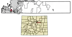 Location of the Cherry Creek CDP in Arapahoe County, Colorado.