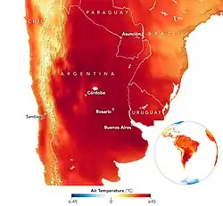 Heat wave intensification. Events like the 2022 Southern Cone heat wave are becoming more common.[276]