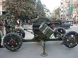14.5 mm ZPU-4 of Bangladesh Army positioned over Satmasjid Road, near Dhanmondi 8A road, pointing towards Pilkhana on 25 February 2009