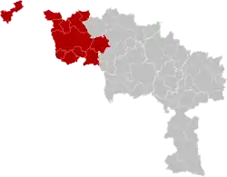 Location of the arrondissement in Hainaut