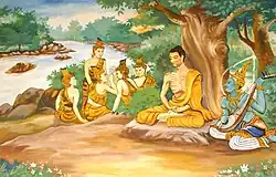 Gautama Buddha undertaking ascetic practices before his enlightenment under the Bodhi Tree, on the bank of Phalgu, Bodh Gaya.