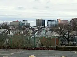 Assembly Square's skyline as viewed from Somerville's Spring Hill neighborhood in 2021