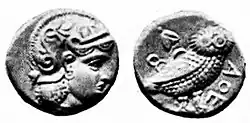Attic drachm, Athena type, Middle East, 4th century BCE. A precussor of the Sophytes coins.