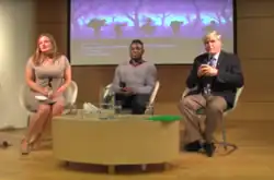 Jessica Dee Humphreys (left) with Michel Chikwanine and General Romeo Dallaire