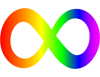 Autism acceptance symbol; an infinity symbol that is rainbow colored.