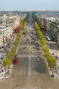 The Champs-Élysées seen from the Arc de Triomphe.
