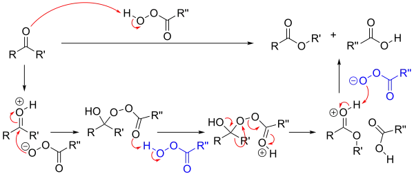Reaction mechanism of the Baeyer-Villiger oxidation.