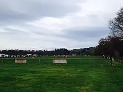 A shot of Balgate Park in Kiltarlity of a shinty game between Lovat and Kinlochshiel