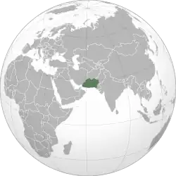 The region of Balochistan (shown in dark green) on the globe