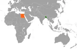 Map indicating locations of Bangladesh and Egypt