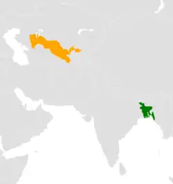 Map indicating locations of Bangladesh and Uzbekistan