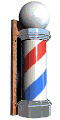 Striped Barber's pole with red, white and blue stripes spiralling endlessly