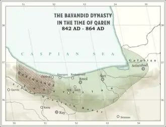 Map shows Qarinvands region during the Qarin I of Bavands.