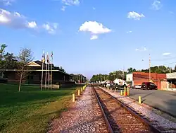 Railroad tracks and Broad Street (right)