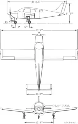 3-view line drawing of the Beechcraft A24R Musketeer Super R