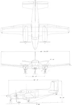 3-view line drawing of the Beechcraft L-23F Seminole