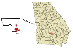 Location in Ben Hill County and the state of Georgia