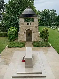 One of the watchtowers at Bény-sur-Mer Canadian War Cemetery