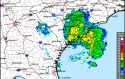 Radar imagery of Bertha near its South Carolina landfall