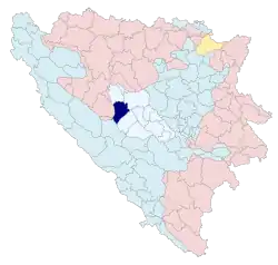 Location of Donji Vakuf within Bosnia and Herzegovina.