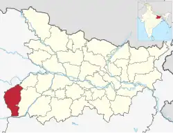 Location of Kaimur district in Bihar