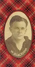1922 McIntyre Bros Football Champions Series 2 trading card featuring Carlton player Billy Blackman.
