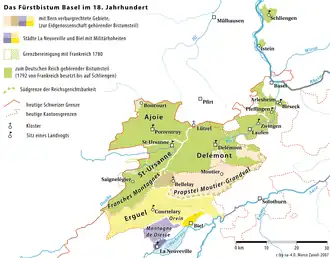 Map of the Prince-Bishopric of Basel in the 18th century