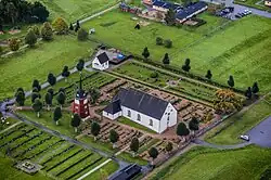 Aerial view of a building in the area.