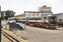 Preserved Bluebird 257 stopped at Jacketts Siding and Barossa Wine Train Bluebirds 251 - 102 - 252 stored at the National Railway Museum, Port Adelaide, 2021