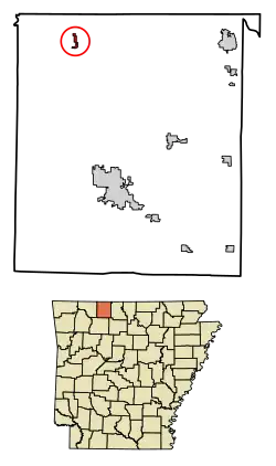 Location of Omaha in Boone County, Arkansas.
