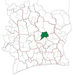 Location in Ivory Coast. Bouaké Department has had these boundaries since 2008.