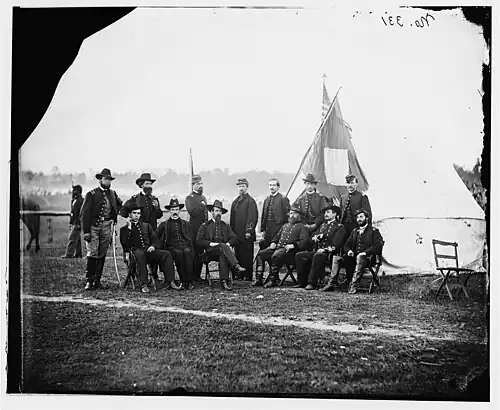 Brig. Gen. Henry Prince of the 2d Division, 3d Corps, and staff, Culpeper, Virginia. Photograph from the main Eastern theater of the Civil War, Meade in Virginia, August–November 1863. Prince is seated third from right.