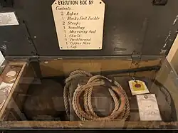 A box, c.3 ft long, 1 ft deep and 1 ft wide, containing all the equipment needed by an executioner, including ropes, block and tackle, straps, etc.
