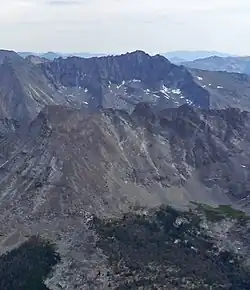 A photo of Brocky Peak viewed from the summit of Hyndman Peak.