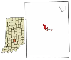 Location of Nashville in Brown County, Indiana.